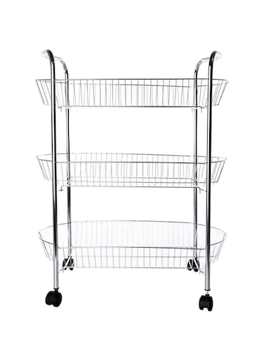 FEELINGS Vegetable Trolley 3-Tier Rolling Kitchen Storage Cart, Chrome Steel, 51x27x61.5cm, with Wheels