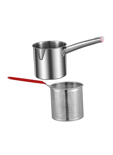 1 Set Fry Pan Griddle Fryer Frying Pot French Fry Basket Pot with Basket Fry Baskets with Handle Fryer Basket Fryer Kit Frying Basket Metal Fried Stainless Steel