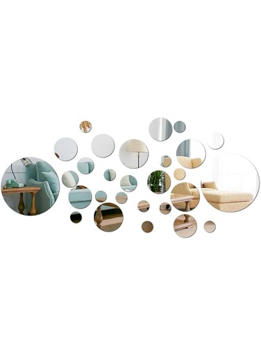 bpa Solid Circle Wall Stickers Circle Mirror DIY Living Room/Bedroom/Decoration 28pcs Silver