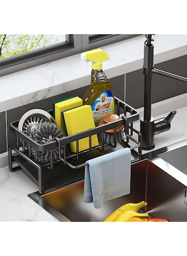 Sink Caddy，Kitchen Storage &amp; Organisation, Sink Tidy, Kitchen Accessories - Stainless Steel Sponge Holder for Kitchen Sink Organiser and Drainer (Black)