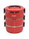 Delcasa Round Lunch Box with 3 Layer Stainless Steel Inner, Red