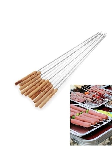 12-Piece Barbeque Skewer Set – Stainless Steel with Wooden Handles