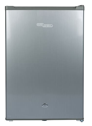 Super General Mini Compact Refrigerator 90L Gross - 76L Net Capacity, Beverage-Fridge With Child Lock, Shelf, Freezer-Box, Reversible Door SGR045HS Silver