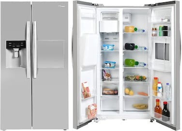 Super General Side-By-Side Refrigerator 700L Gross and &lrm;490L Net Capacity Fridge, Water Dispenser, Digital Control, Freezer, Silver, SGR897SBS