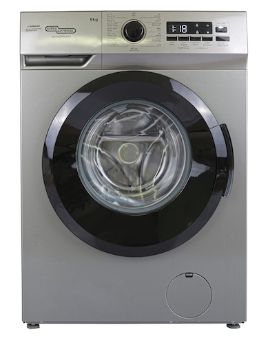 Super General 6Kg Front Load Washing Machine, 1000 RPM, LED Display, 15 Wash Programs, Child Lock And Quick Wash SGW6250NLEDS Silver