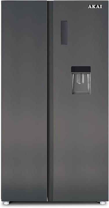 Akai Side by Side Refrigerator with Water Dispenser, 600L Gross/ 429L Net Capacity, Inverter Compressor, No Frost, Recessed Handle, Electronic Display Temperature Control, Multi Air Flow, Titanium RFMA-SBS701SWD-T
