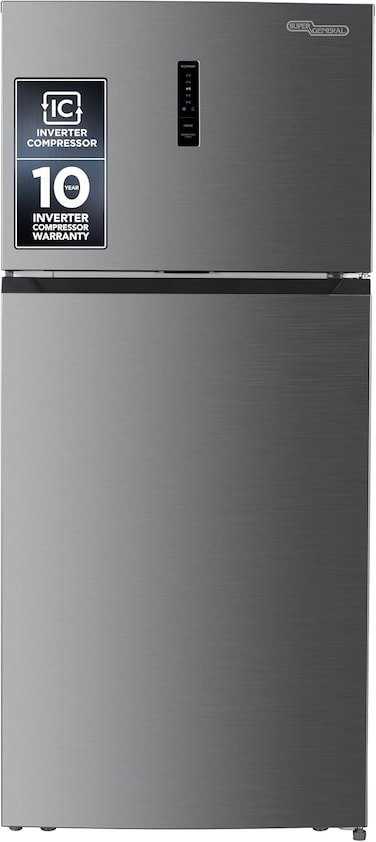 Super General 610L Gross &amp; 480L Net Capacity Double Door Top Mount Refrigerator SGR615IE No-Frost, Tropical Inverter Compressor, Electronic Temperature Control, 79x68x178cm (WxDxH), Inox Finish, 10-Year Compressor Warranty