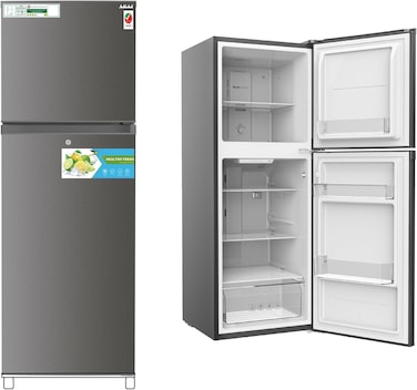 AKAI 265 Liters Double Door Refrigerator With Inverter Compressor, NO Frost, Glass Shelves, LED Light Inside, Digital Control, Fast Freezing, Titanium Finish, RFMA-S265WTI - NEW MODEL