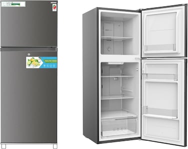 AKAI 335 Liters Double Door Refrigerator With Inverter Compressor, NO Frost, Glass Shelves, LED Light Inside, Digital Control, Fast Freezing, Titanium Finish, RFMA-S335WTI - NEW MODEL