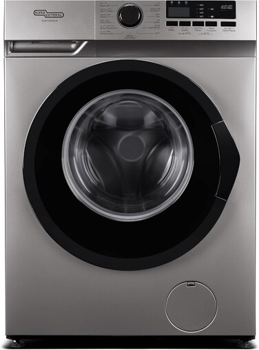Super General 7 Kg Front Load Washing Machine SGW7260INVS , Inverter Motor, 15 Programs, Quick Wash, Drum Clean, Child Lock, LED Display, 59.5Wx40Dx85H cm, Silver