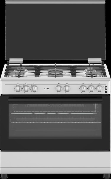 Akai 90 x 60 cms Cooking Range, Full Safety, 5 Burner, Cast Iron, Auto Ignition, Convection Gas Grill, Made in Turkey - CRMA-960SCFN