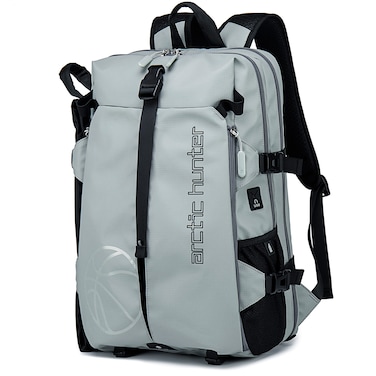 Arctic Hunter Durable Gym Sports Backpack Water Resistant 18.5-inch Casual Daypack with Luggage Trolley Carry Belt and Built in USB Jack for Men B00391-XD Grey