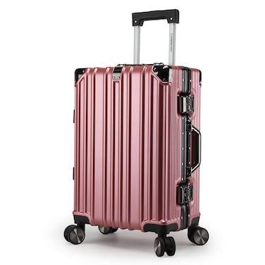 Cabinpro Lightweight Aluminum Frame Fashion Luggage Trolley Polycarbonate Hard Case Carry On Suitcase with 4 Quite 360&deg; Double Spinner Wheels CP001 Rose Gold
