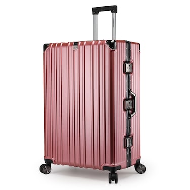 Cabinpro Lightweight Aluminum Frame Fashion Luggage Trolley Polycarbonate Hard Case Large Checked Luggage with 4 Quite 360&deg; Double Wheels CP001 Rose Gold