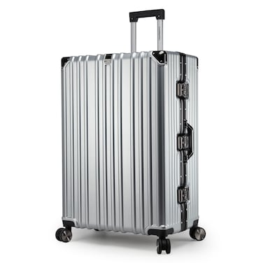 Cabinpro Lightweight Aluminum Frame Fashion Luggage Trolley Polycarbonate Hard Case Large Checked Luggage with 4 Quite 360&deg; Double Wheels CP001 Silver
