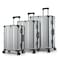Cabinpro Lightweight Aluminum Frame Fashion Trolley Luggage Set of 3 Polycarbonate Hard Shell Suitcase with 4 Quite 360&deg; Double spinner wheels CP001 Silver