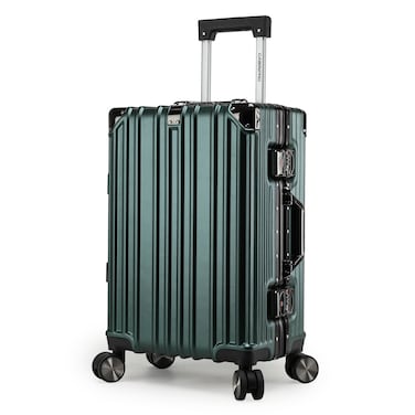 Cabinpro Lightweight Aluminum Frame Fashion Luggage Trolley Polycarbonate Hard Case Carry On Suitcase with 4 Quite 360&deg; Double Spinner Wheels CP001 Dark Green