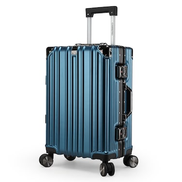 Cabinpro Lightweight Aluminum Frame Fashion Luggage Trolley Polycarbonate Hard Case Carry On Suitcase with 4 Quite 360&deg; Double Spinner Wheels CP001 Dark Blue