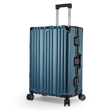 Cabinpro Lightweight Aluminum Frame Fashion Luggage Trolley Polycarbonate Hard Case Medium Checked Luggage with 4 Quite 360&deg; Double Wheels CP001 Dark Blue