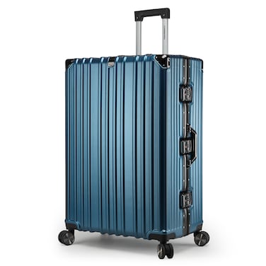 Cabinpro Lightweight Aluminum Frame Fashion Luggage Trolley Polycarbonate Hard Case Large Checked Luggage with 4 Quite 360&deg; Double Wheels CP001 Dark Blue