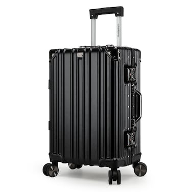 Cabinpro Lightweight Aluminum Frame Fashion Luggage Trolley Polycarbonate Hard Case Carry On Suitcase with 4 Quite 360&deg; Double Spinner Wheels CP001 Black