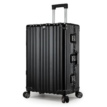Cabinpro Lightweight Aluminum Frame Fashion Luggage Trolley Polycarbonate Hard Case Medium Checked Luggage with 4 Quite 360&deg; Double Wheels CP001 Black
