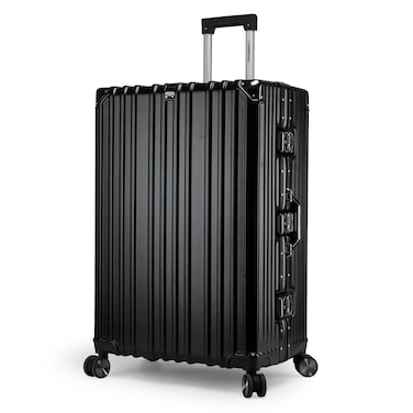 Cabinpro Lightweight Aluminum Frame Fashion Luggage Trolley Polycarbonate Hard Case Large Checked Luggage with 4 Quite 360&deg; Double Wheels CP001 Black