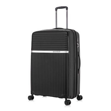 Cabinpro Hard Case Large Checked Luggage Trolley For Unisex Polypropylene Lightweight 4 Double Wheeled Suitcase With Built In TSA Type Lock Travel Bag CP002 Black