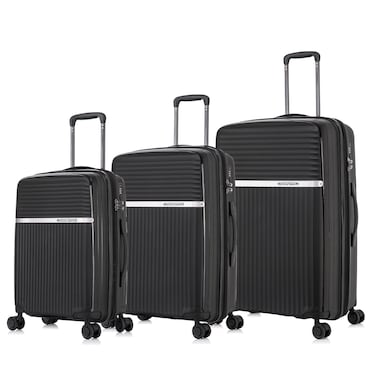 Cabinpro Hard Case Trolley Luggage Set of 3 For Unisex Polypropylene Lightweight 4 Double Wheeled Suitcase With Built In TSA Type Lock Travel Bag CP002 Black
