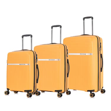 Cabinpro Hard Case Trolley Luggage Set of 3 For Unisex Polypropylene Lightweight 4 Double Wheeled Suitcase With Built In TSA Type Lock Travel Bag CP002 Yellow