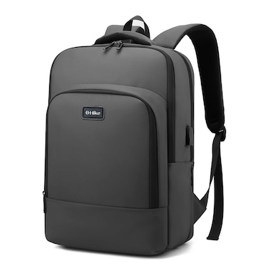 Hike Unisex Polyester Backpack 17.5-inch Water Resistant Computer Bag with Built in USB Port for Men and Women, HK2105, Grey