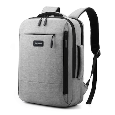 Hike Unisex Slim Laptop Backpack 16-inch Water Resistant Shoulder Daypack with Built in USB Port for Travel/Business/College/School, HK911, Light Grey
