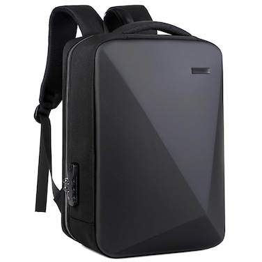 Hike Semi Hard Laptop Backpack with Built in combination lock and USB port Water Resistant 17-inch Unisex Daypack for Travel, Office and Business, HK605, Black