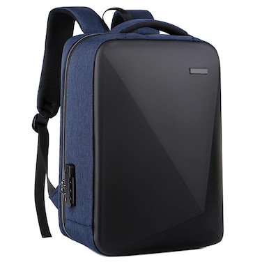Hike Semi Hard Laptop Backpack with Built in combination lock and USB port Water Resistant 17-inch Unisex Daypack for Travel, Office and Business, HK605, Blue