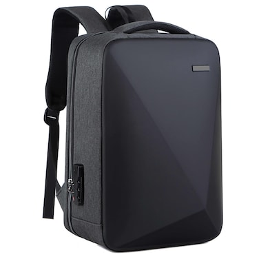 Hike Semi Hard Laptop Backpack with Built in combination lock and USB port Water Resistant 17-inch Unisex Daypack for Travel, Office and Business, HK605, Grey