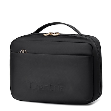 Chantria Premium Lightweight Carry All Cosmetic Bag for Women Water Resistant Multifunctional Clutch Bag with Multiple Pockets and 180&deg; Degree Opening CB00793 Black
