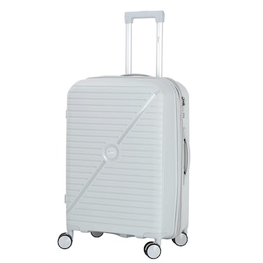 Senator Unisex Expandable Hard Case Medium Checked Luggage Lightweight PP Fashion Trolley Luggage with 4 Double Spinner Wheel and Safe Zippers KH1006 Silver