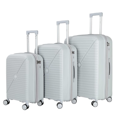 Senator Unisex Expandable PP Fashion Trolley Luggage Set Lightweight Hard Shell Spinner Luggage with 360 Degree 4 Twin Wheel and Double Zippers KH1006 Silver