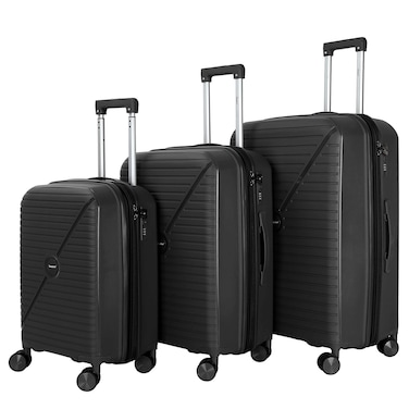 Senator Unisex Expandable PP Fashion Trolley Luggage Set Lightweight Hard Shell Spinner Luggage with 360 Degree 4 Twin Wheel and Double Zippers KH1006 Black