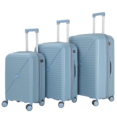 Senator Unisex Expandable PP Fashion Trolley Luggage Set Lightweight Hard Shell Spinner Luggage with 360 Degree 4 Twin Wheel and Double Zippers KH1006 Grey Blue