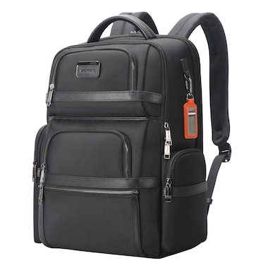 BOPAI Premium Lightweight Laptop Backpack Water Resistant Multifunctional Cowhide Leather Daypack with Built in USB port and 180&deg; Degree Opening Laptop Compartment, BO-BB601, Black