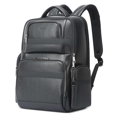 Bopai Premium Lightweight Laptop Backpack Water Resistant Multifunctional Cowhide Leather Daypack with Built in USB port and 180&deg; Degree Opening Laptop Compartment, BO-BB981A, Black