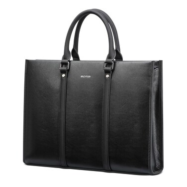 Bopai Premium Lightweight Laptop Bag for Women Water Resistant Leather Hand Bag with Multiple Pockets for Casual/Work/College/ School, BO-LP711, Black