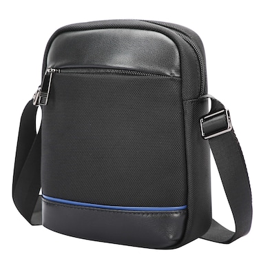 Bopai Unisex Premium Side Sling Bag Water Resistant Synthetic Leather Crossbody Bag for Travel Office Business, BO-SL921, Black