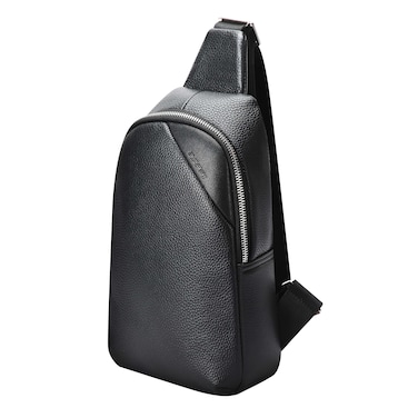 Bopai Unisex Premium Side Sling Bag Water Resistant Cow Hide Leather Crossbody Bag for Travel Office Business Casual, BO-SL901, Black