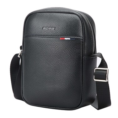 Bopai Unisex Premium Side Sling Bag Water Resistant Synthetic Leather Crossbody Bag for Travel Office Business, BO-SL591, Black