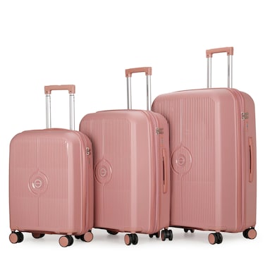 Cabinpro Unisex Expandable PP Fashion Trolley Luggage Set Lightweight Hard Shell Spinner luggage with 360&deg; Degree 4 Twin Wheel and Double Zippers CP003 Rose Golden