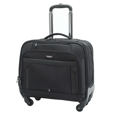 Senator 17 Inch Premium Pilot Bag Water Resistant 4 Spinner Wheeled Rolling Laptop Case Multifunctional Compartments with Safe Zippers for Unisex, KH102, Black