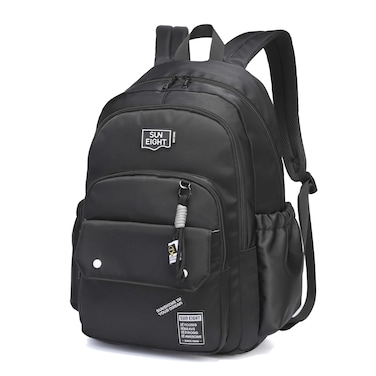 SUN EIGHT Premium 18.5-inch Light Weight School Backpack Water Resistant Polyester Black Colored Daypack for Boys and Girls, SE8485, Black