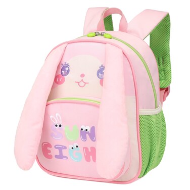 SUN EIGHT 12-inch Kids Backpack Water Resistant Cute Pink Rabbit Carton Bag for Preschool Girls, SE22207, Pink Rabbit